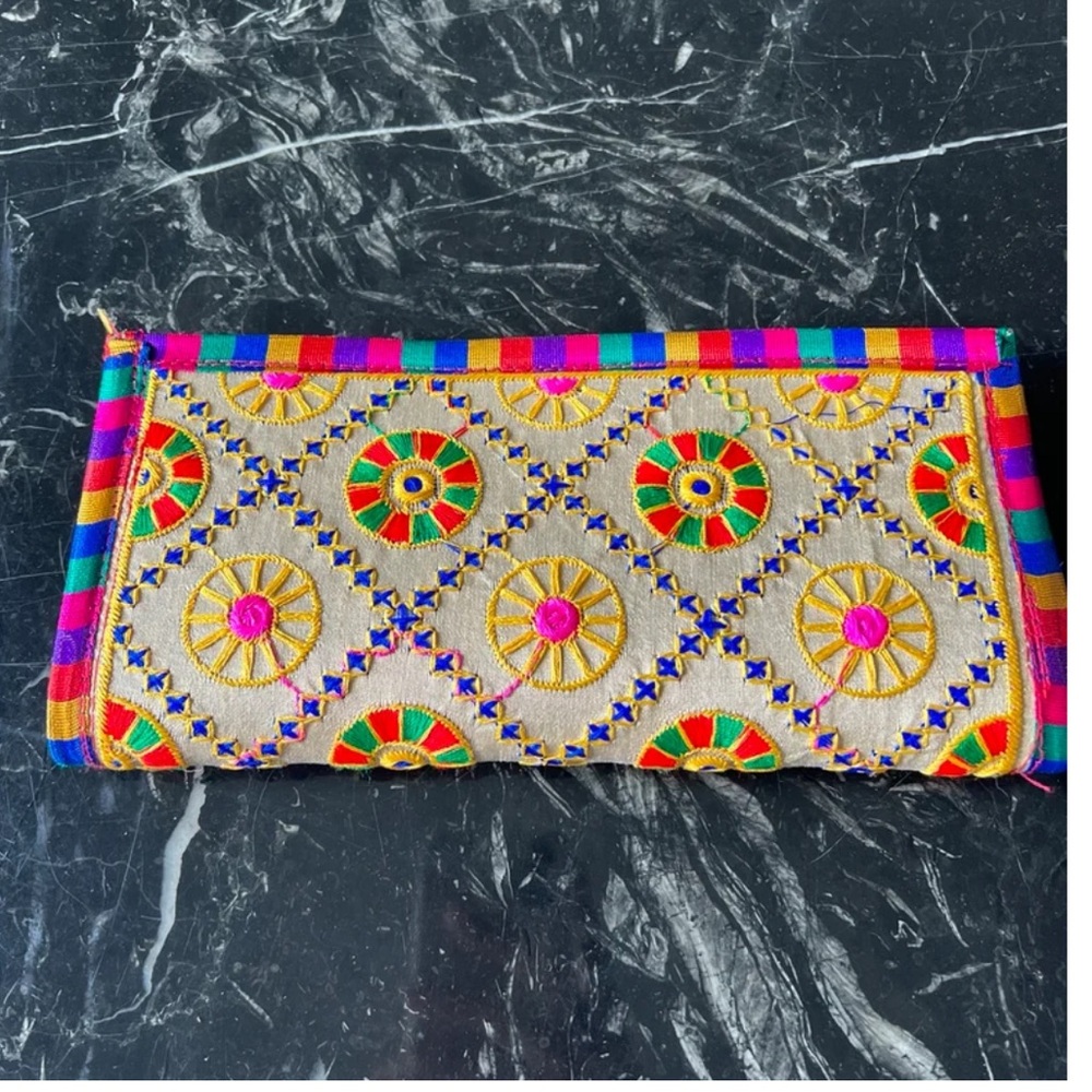 Rainbow Boho embroidered clutch
